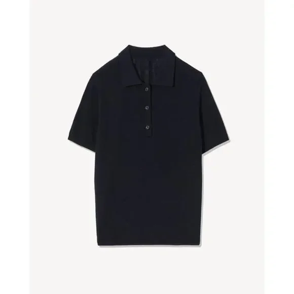 Nili Lotan Jeannelle Merino Wool Cashmere Polo Top in Black M